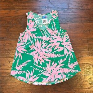 Staccato Pink and Green Leaf Pattern Sleeveless Top